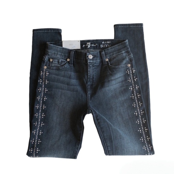 7 For All Mankind Denim - 7 For All Mankind Black Silver Studded Skinny Jeans Womens Size 25